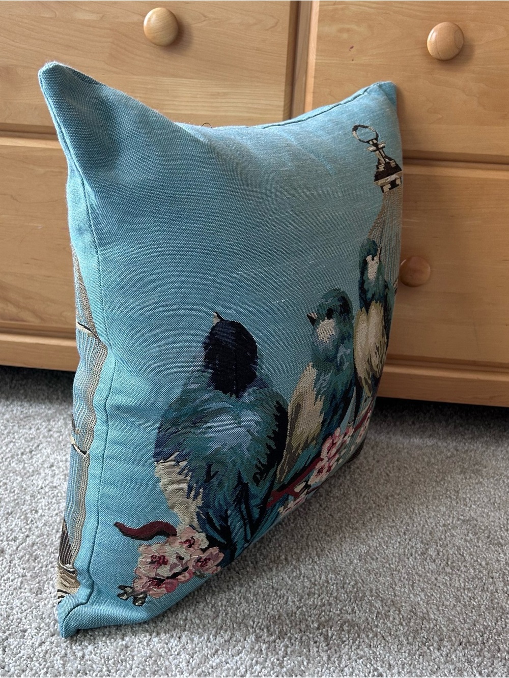 Westex Throw Pillow 18x18 Blue Birds Birdcage Floral Tapestry Cotton Cover - Picture 7 of 10